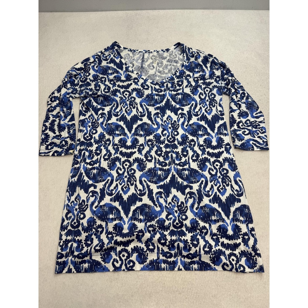 Lilly Pulitzer Cori Dress Women's Large Blue White Ikat Beach Bather Pima Cotton